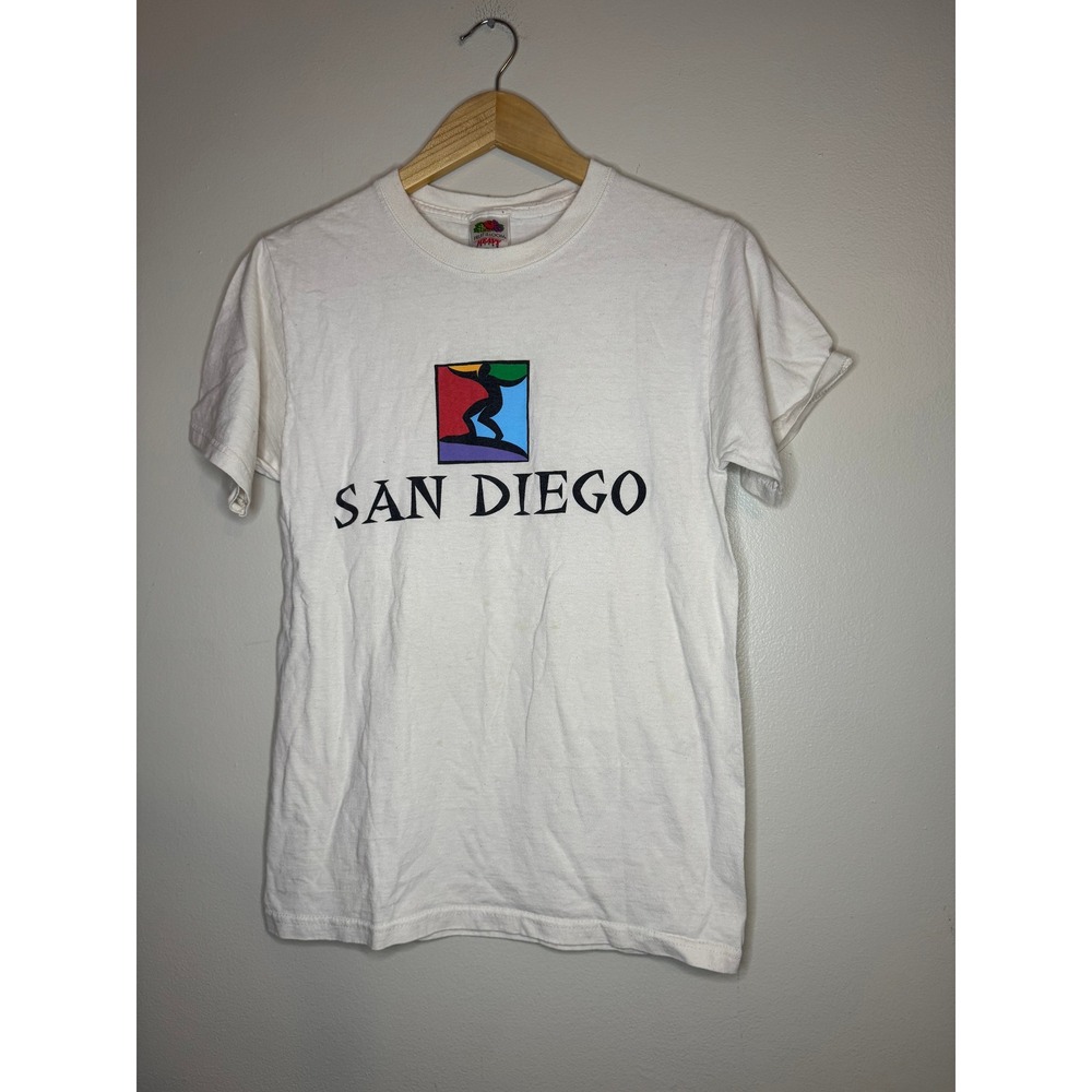 Fruit of the Loom San Diego Graphic T-Shirt White Small Vintage Style Surfer Tee